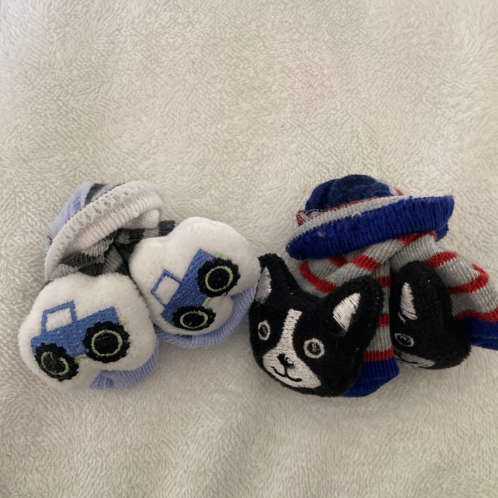 3 for $16 Cute Baby Socks with Animal and Truck Rattles